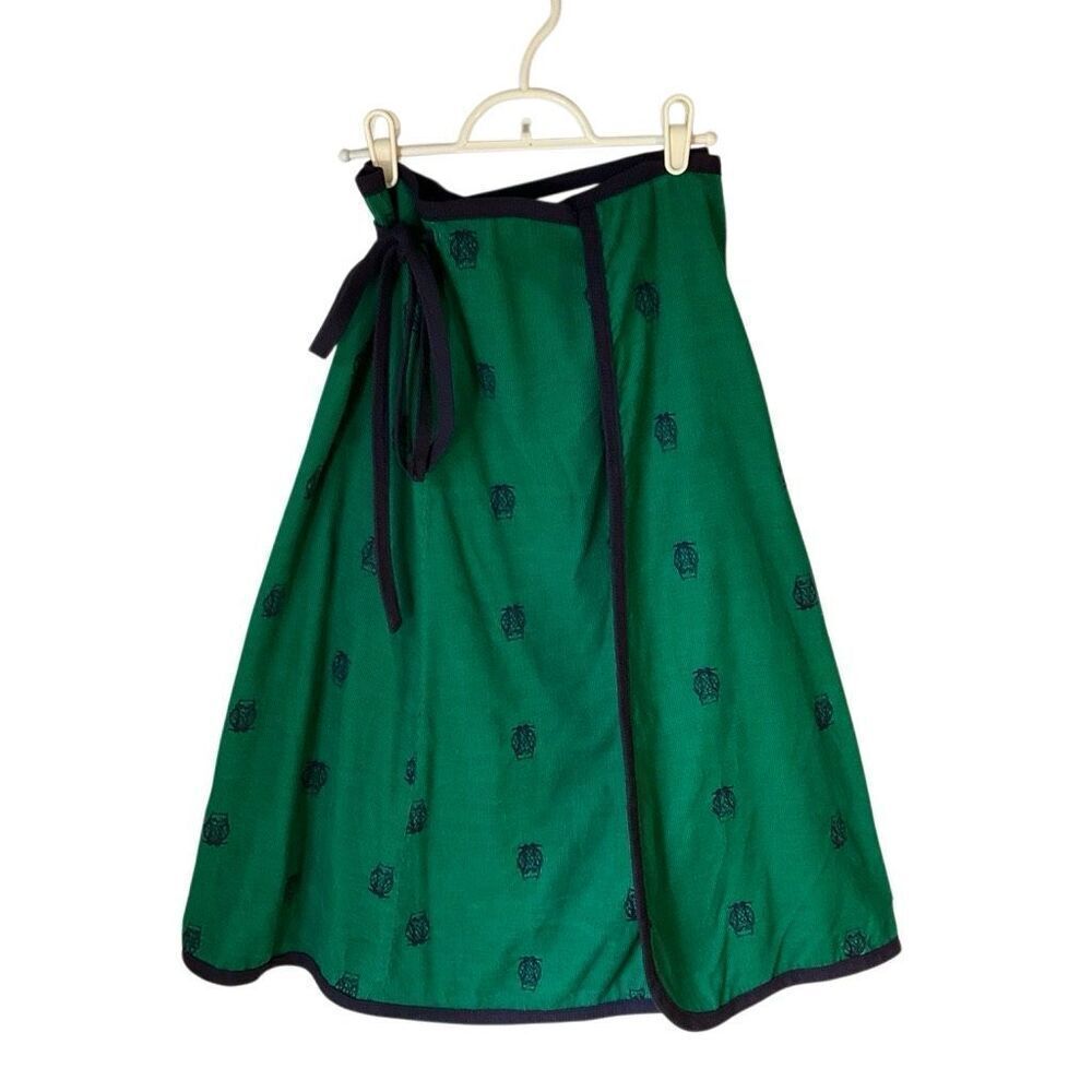 Vintage Mr Hank Corduroy Wraparound Owl Midiskirt. Green and Navy One Size